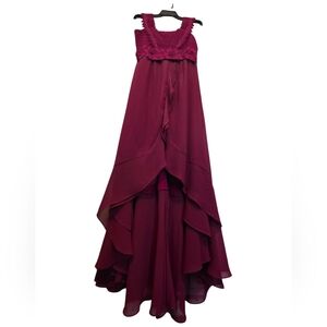 UnitedWood Jodie High/Low Cocktail Dress Floral lace Detail Bordeaux Red Size 6